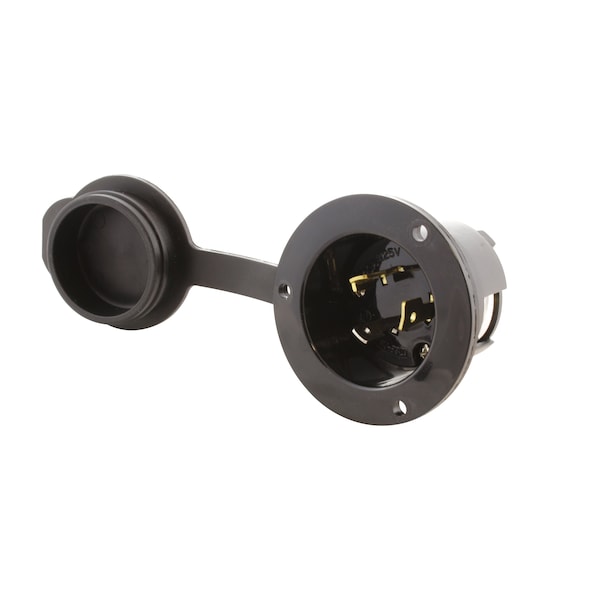 Flanged Locking Inlet, 20 A, 125V AC, Screw Terminals, Black